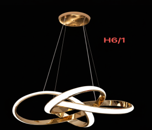 لوستر مدرن وارداتی H6/1 ناب لوستر با طراحی حلقوی درهم‌تنیده طلایی و نور LED برای پذیرایی و ناهارخوری در تهران
