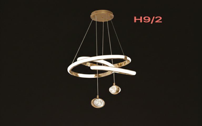 لوستر مدرن وارداتی H9/2 ناب لوستر با طراحی حلقوی متحرک طلایی و گوی‌های کریستالی LED برای آشپزخانه و پذیرایی در تهران