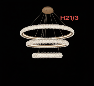 لوستر مدرن وارداتی H21/3 ناب لوستر با طراحی سه حلقه‌ای، پوشیده شده از گوی‌های کریستالی درخشان و 3 حالت نوری (نچرال، آفتابی، مهتابی) برای پذیرایی و ناهارخوری لوکس در تهران"