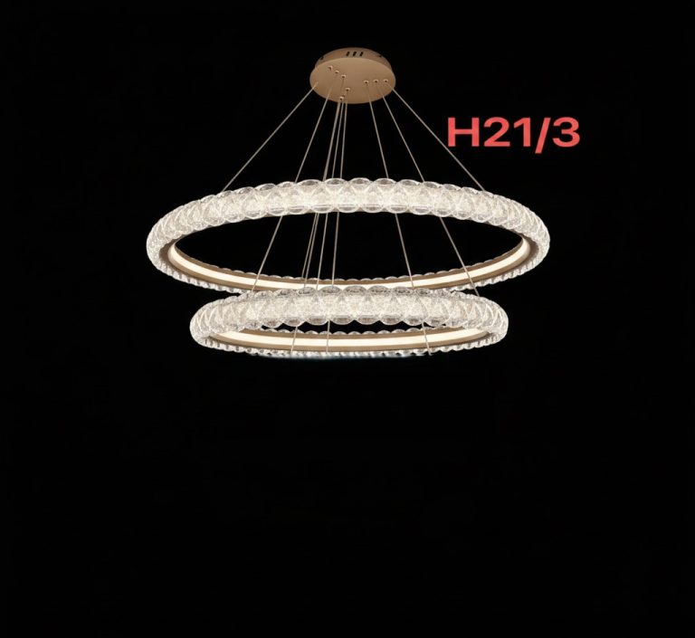 لوستر مدرن وارداتی H21/2 ناب لوستر با طراحی سه حلقه‌ای، پوشیده شده از گوی‌های کریستالی درخشان و 3 حالت نوری (نچرال، آفتابی، مهتابی) برای پذیرایی و ناهارخوری لوکس